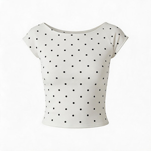 T-shirt in chiffon da donna a maniche corte, scollo a barchetta, slim, retrò, a <span class=keywords><strong>pois</strong></span>, corta, chic, alla moda, versatile, estiva 2026 - Product Image 5