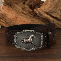 Ceinture en jean pour homme, motif cheval en relief, accessoires simples, style rétro décontracté, boucle en alliage de cuir