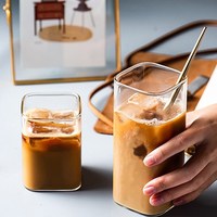 Gobelet carré transparent pour boissons, usage domestique, café et thé au lait, sans poignée, sans couvercle, design minimaliste moderne, simple couche