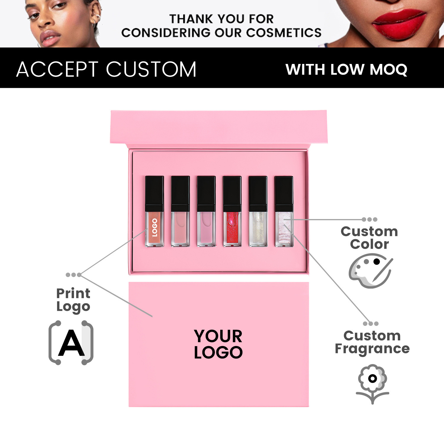 6-Piece Vegan Lip Kit – Waterproof Matte Liquid Lipstick & Lip Gloss Set with Custom Logo - View 2