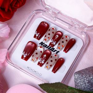 Kuku Palsu Tekan Tempel Motif Mata Kucing Buatan Tangan untuk Hari Valentine, Desain Baru, Kuku Artifisial Kustom untuk Salon Kuku, Grosir dengan Pita - Product Image 5