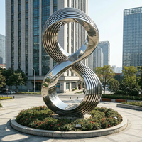 Sculpture Moderne d'Extérieur pour Jardin et Place Publique, en Acier Inoxydable Poli Miroir, Forme Infinie en 8, Grande Statue d'Art Métallique Abstrait