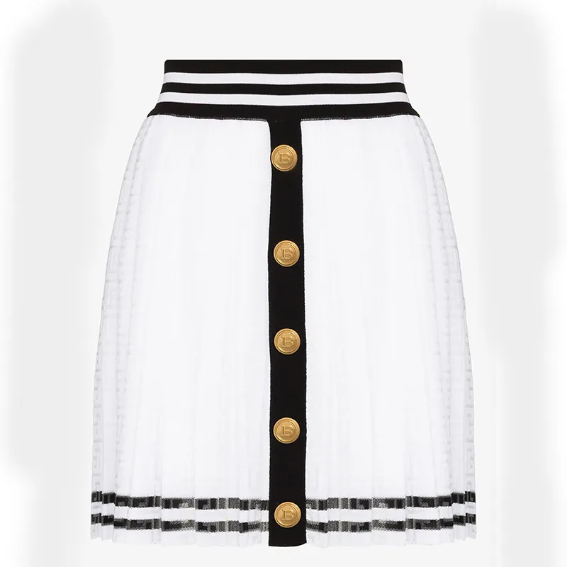 סריגי יצרנית קיץ Custom חדש עיצוב לבן אלסטי מותניים סרוג קפלים נשים של חצאית