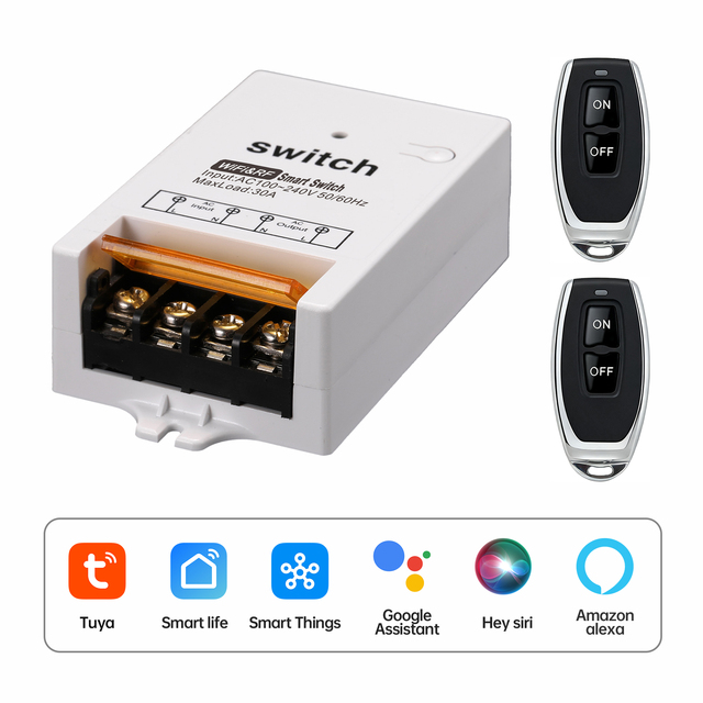 110V Wi-Fi Smart Switch Tuya Alexa Google Voice Control RF433 Remote Control 30A Wireless Switch for Lighting Control Fan Motor