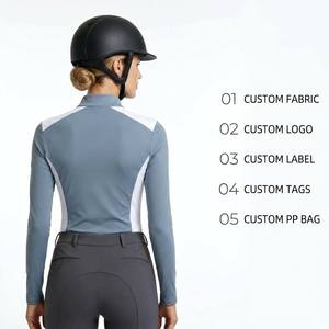 Women's Long Sleeve <b>Equestrian</b> Polo Shirt Polo Collar Contrast White Breathable Mesh Horse Riding Top Customizable - Product Image 2