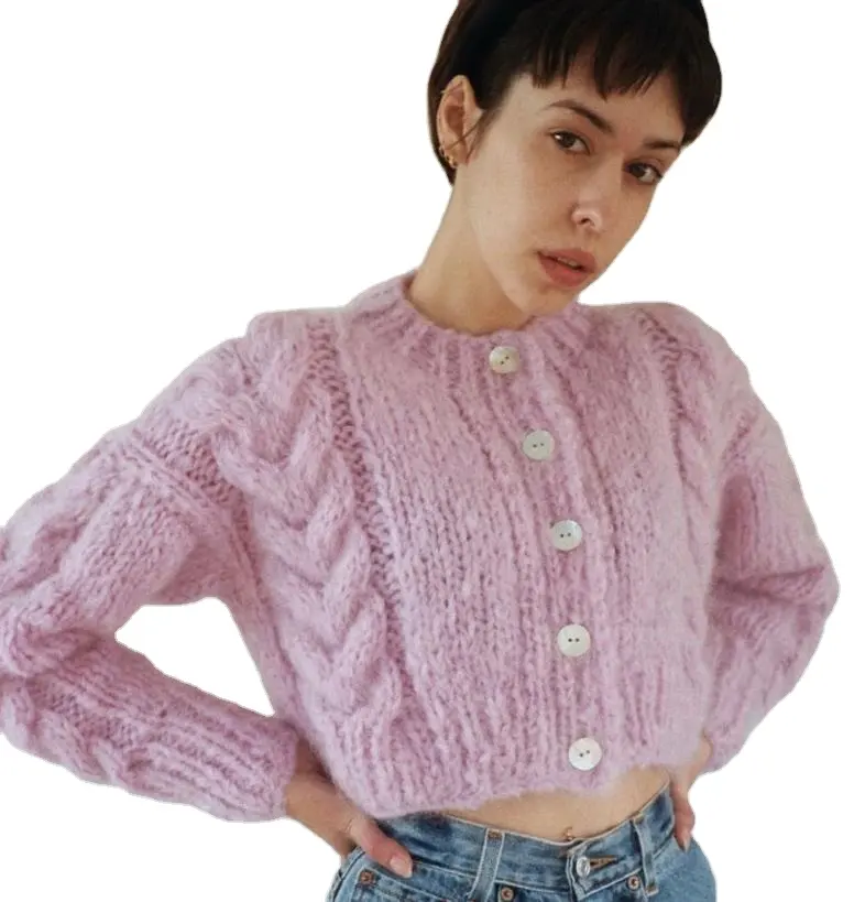 Nouveau style printemps hiver chaud mode cardigan fait à la main crochet tricot pull pour femme