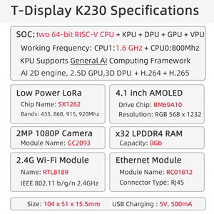 Lilygo T-Display K230 1.6GHz Aiot Chip 4.1-Inch Màn Hình AMOLED AI Ban Phát Triển Lora + HD-MI + Cổng Ethernet + Máy Ảnh IP - Product Image 5