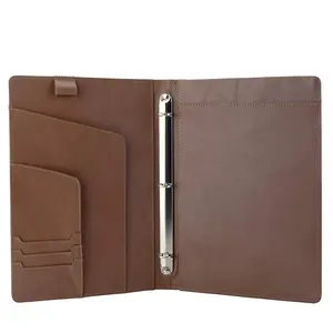 Customize high quality pu leather 3 binder embossed A4 file folder Zipper 3 Holes Ring binder Leather A4 Map Folder