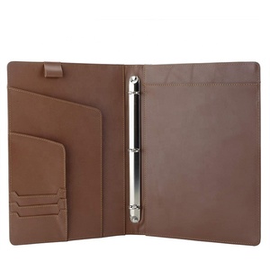 Customize high quality pu leather 3 binder embossed A4 file folder Zipper 3 Holes Ring binder Leather A4 Map Folder