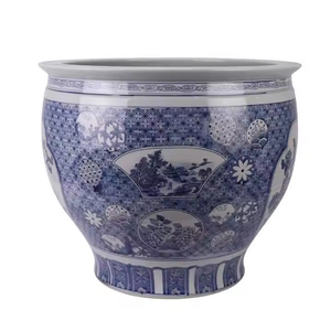 <span class=keywords><strong>Maceta</strong></span> de porcelana blanca azul China pintada a mano, <span class=keywords><strong>maceta</strong></span> grande con flor de pájaro, Tina grande de cerámica para plantas de interior al aire libre - Product Image 2