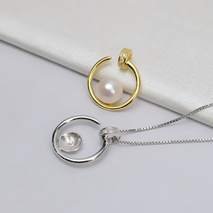 Collier pour femme en argent S925 avec pendentif semi-circulaire et 9 à 11 perles, bijoux personnalisés, accessoires de bricolage, support vide - Product Image 2