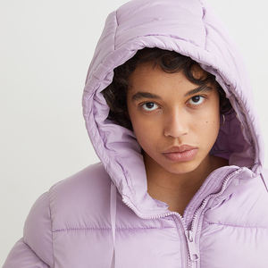 High Quality Breathable Women's Puffer Jacket Hood Zipper Cotton-Filled Embroidery/Camouflage Pearl Stripe Embellishment Knitted - Product Image 4