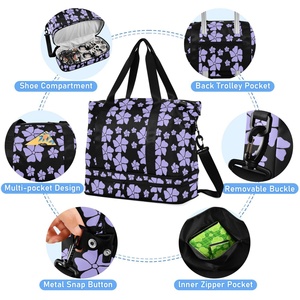 กระเป๋าเดินทางวันหยุดฮาวาย คอลเลคชั่นดอกไม้สีม่วง 2 in 1 รุ่น Aloha สำหรับผู้หญิง กระเป๋าแบบ Duffle  พร้อมช่องใส่รองเท้า  รับสกรีนโลโก้  กระเป๋าออกกำลังกาย กระเป๋าเดินทาง - Product Image 5