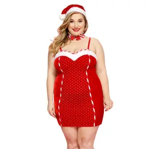 Plus Size Christmas Play Sexy Uniform Sexy Temptation Women Sexy Underwear Christmas Dress Sexy Lingerie Cut Soft Red for Women