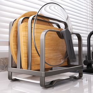 Soporte para tapas de ollas y tablas de cortar, multicapa con bandeja para almacenamiento en encimera de cocina, tamaño L, forma cuadrada - Product Image 1