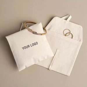 Luxury White Cotton <b>Envelope</b> Folded Style Dust Bag Organic Recycled <b>for</b> <b>Gift</b> Packaging in Jewelry Cosmetics - Product Image 2