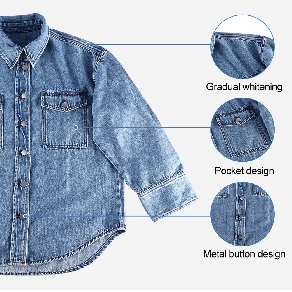 OEM Biểu Tượng Tùy Chỉnh Phụ Nữ Denim Áo Sơ Mi Denim Áo Khoác Phụ Nữ Quá Khổ Jeans Áo Khoác Cho Phụ Nữ Chất Lượng Tốt