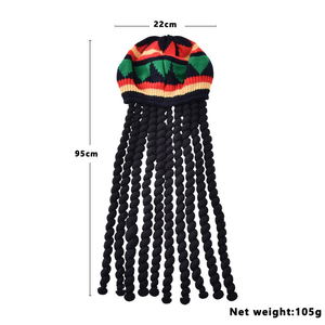 Bonnet en tricot 100% acrylique avec broderie à la main style dreadlocks <span class=keywords><strong>Rasta</strong></span>, fausses dreadlocks, style reggae, casquette rayée, pour hommes et femmes, chaud pour l'hiver, costume - Product Image 6