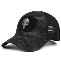 Casquette de baseball tactique Punisher brodée en velours maillé à 6 panneaux, réglable, respirante, camouflage extérieur, unisexe