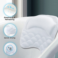 Coussin de bain CF blanc en maille 3D respirante avec soutien profilé pour la tête, le cou et les épaules, huit ventouses, séchage rapide et crochet de suspension