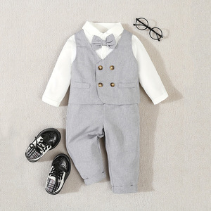 Ensemble de costume 3 pièces élégant pour tout-petits garçons : chemise à manches longues, <span class=keywords><strong>gilet</strong></span>, pantalon et nœud papillon – Idéal pour mariage, fête d'anniversaire, bébé garçon - Product Image 2