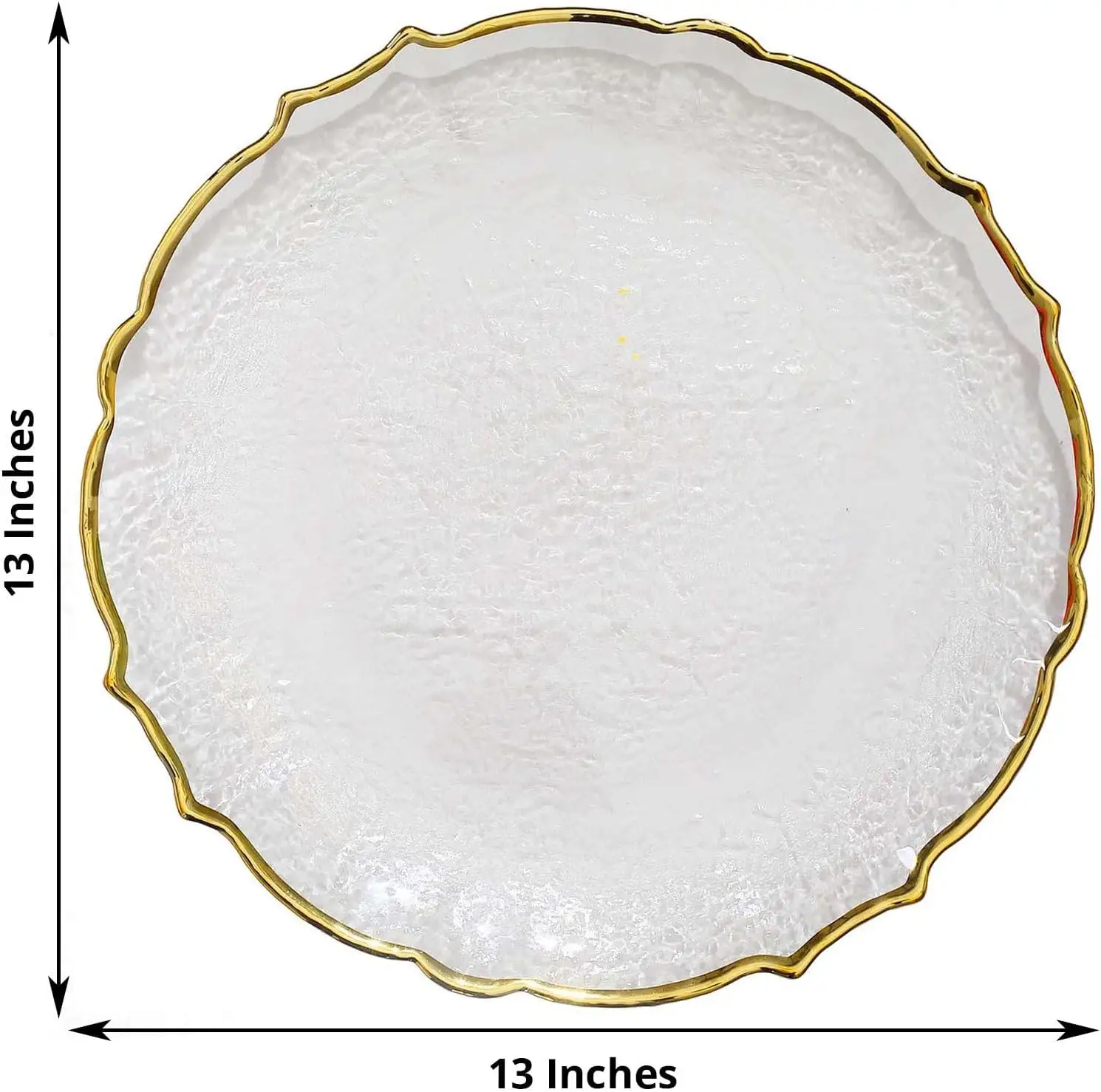 Home & Professional Fine Dining 13" Clear Glass Metallic Gold Scallop Edged Charger Plates For Events