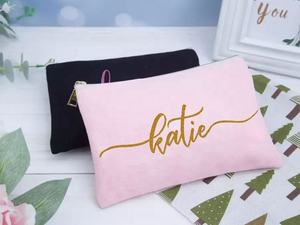 Vente en gros de sacs à cosmétiques vierges en toile de coton réutilisables avec logo imprimé personnalisé pour pochette de toilette avec fermeture à glissière - Product Image 4