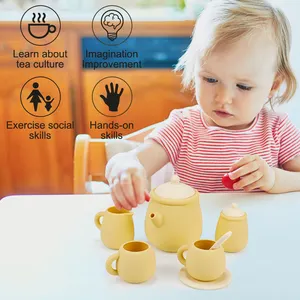 2023 Food Grade Silicone Tea Cup Jogando Toy Set Talheres Mini Copos Beber Crianças Cozinha Set Toy Pretend Play Brinquedos Educativos