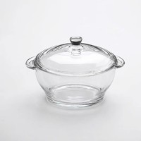 Bol en verre trempé résistant à la chaleur et au froid avec couvercle, compatible micro-ondes, double poignée, pour soupe, salade, cuisine