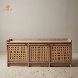 Kairo Cabinet Solid Wood <b>Storage</b> Cabinet with Rattan Door Natural Oak Side Cabinet Minimalist Scandinavian Furniture Lumora - Product Image 3