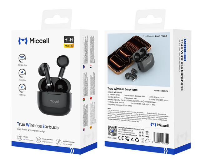 Miccell TWS Wireless Earbuds Bluetooth Semi-in-ear Earphones with 13mm Driver Hi Fi Stereo 24H Charging Case for Music Travel