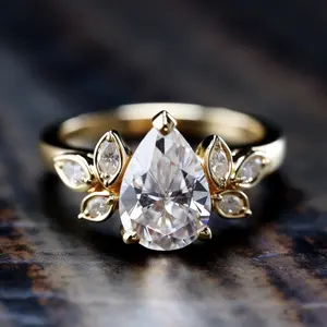 Sgarit hợp thời trang đồ trang sức 2ct Pear Shape moissanite Vòng 14k vàng trang sức nhẫn cưới Lá Cổ ĐiểN moissanite Nhẫn đính hôn