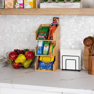 Mind Reader Bamboo Desktop Organizer 3 Tier Wooden <b>Storage</b> Rack For Snacks Tea Coffee <b>File</b> Trays - Product Image 2
