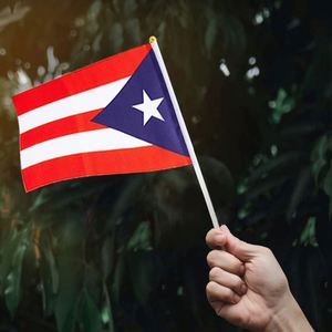 Custom Printing Cheap Wholesale 100% Polyester 14x21cm Puerto Rico <b>Small</b> Flag Puerto Rican Mini Hand Held Stick Flag With Pole - Product Image 6