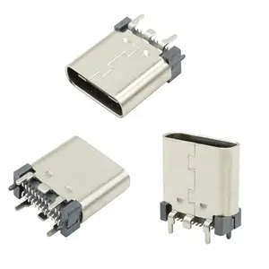 TYPE-C USB Perempuan Patch Vertikal SMT 24P Plug-In 180 Derajat Konektor USB3.1