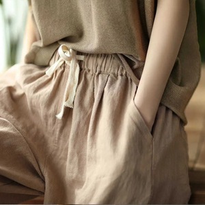 Women's Linen Harem Pants High Waist Loose Fit Solid Color Breathable Casual Nine Point Pants Summer Style - Product Image 2