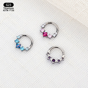 yunnique <b>Titanium</b> Nose <b>Ring</b> 8mm G23 ASTM F136 Star Zircon Geometric Design For Everyday Wear - Product Image 4