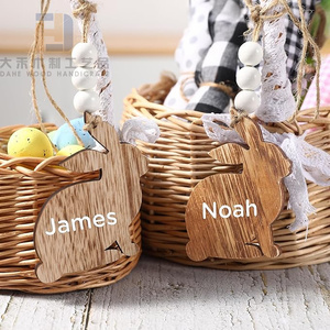12 Pezzi Etichette in Legno Vuote per Cestini Pasquali, Targhette Personalizzabili a Forma di Coniglio per Lavoretti Fai-da-Te, Decorazioni da Appendere per Feste, Etichette Regalo - Product Image 3