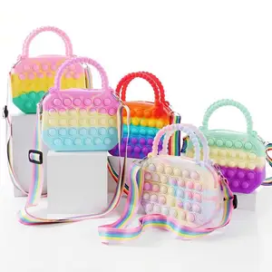 Bolsa de silicone para meninas, mini bolsa de ombro promocional durável com alça de ombro ajustável, bolha de cor arco-íris