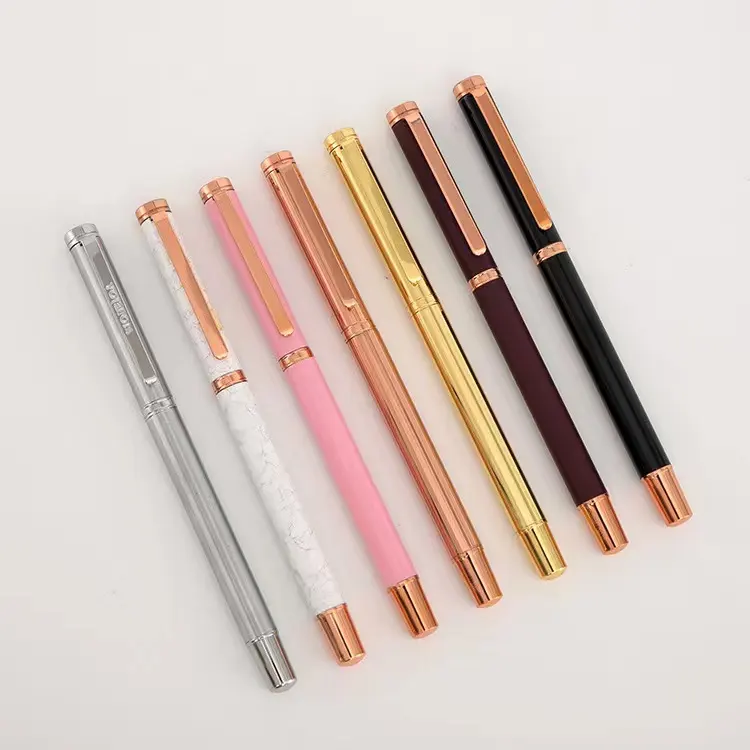 Premium roller pen China pen supplies rose gold clip pink stationery pen with sayings
