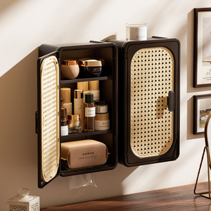 Wall Mounted Storage Box Rattan Pattern Rectangle With Partitions Bathroom Shelves - Product Image 1