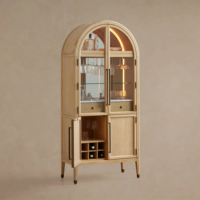 Armoire à bar en chêne à toit arqué, intérieur miroir avec éclairage LED, comptoir en marbre de Carrare, grand meuble à vin pour bar à domicile