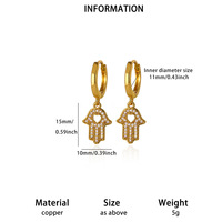 Pendientes Colgantes Clásicos de Moda Cristiana con Diseño de Ojo del Diablo en Forma de Palma de la Mano, de Acero Inoxidable con Baño de Oro Real e Incrustaciones de Zirconia