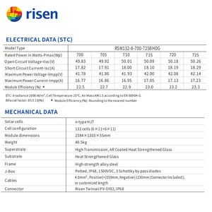 Módulo Fotovoltaico Popular Risen Tipo N HJT 700W 710W 720W 725W RSM132-8-700-725BHDG Paneles Solares Fotovoltaicos para Proyectos - Product Image 4
