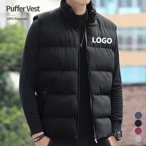 Chaleco de invierno con bolsillo y cremallera para hombre, chaqueta sin mangas de algodón, personalizado, con logotipo