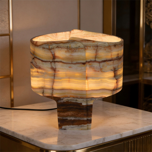 Lámpara de Mesa Decorativa Vintage con Patrón de Jade Natural para Hotel, Dormitorio, Mesita de Noche, Pasillo, Estudio, Hogar, Iluminación Interior - Product Image 1