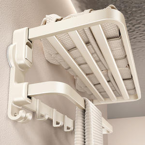 Porte-serviettes mural à ventouse avec crochets, support de rangement pliable pour salle de bain, en acier au carbone, design minimaliste, 1 niveau, capacité de charge de 1,5 kg - Product Image 1