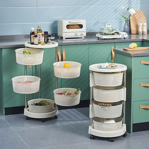 <span class=keywords><strong>Carrito</strong></span> de almacenamiento para cocina, cesta para patatas, frutas y verduras, estante de almacenamiento giratorio de 5 niveles, soporte de suelo con ruedas - Product Image 2