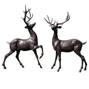 Figurines d'animaux personnalisées artisanales pour décoration extérieure, ensemble de cerfs en métal, fournitures de jardin, sculpture de rennes finition bronze - Product Image 1