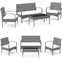 Ensemble de salon de jardin moderne en rotin tressé 4 pièces résistant aux intempéries avec table basse